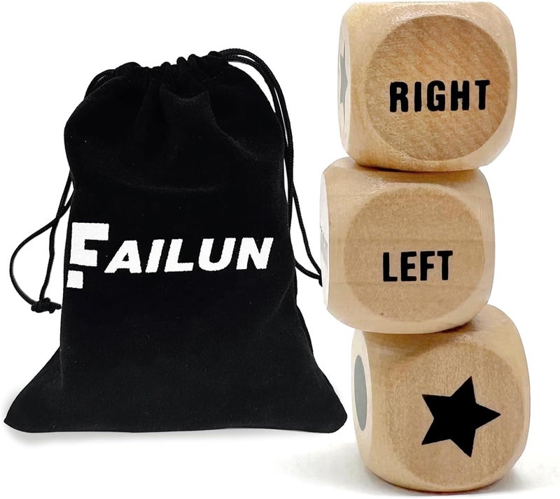 Failun Left Right Center Game Dice 1 Inch Wooden Dice with Drawstring Bag, Easy to Store and Carry Around, Convenient for Travel (3 pcs) - Image 1